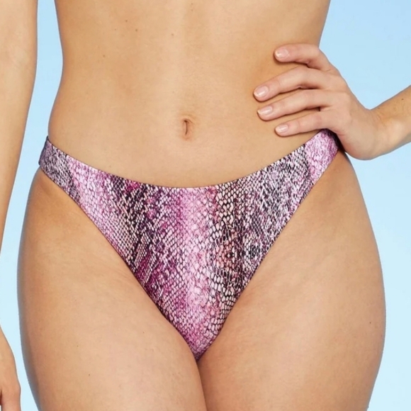 Shade & Shore Pink Snake Print  High Leg Extra Cheeky Bikini Bottom Size S # - Picture 1 of 10